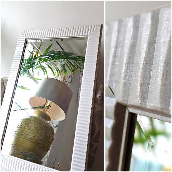 Glam White Beveled Mirror Vanity Fluted Wall Mirror 29.5" Bathroom Bedroom - Picture 2 of 13